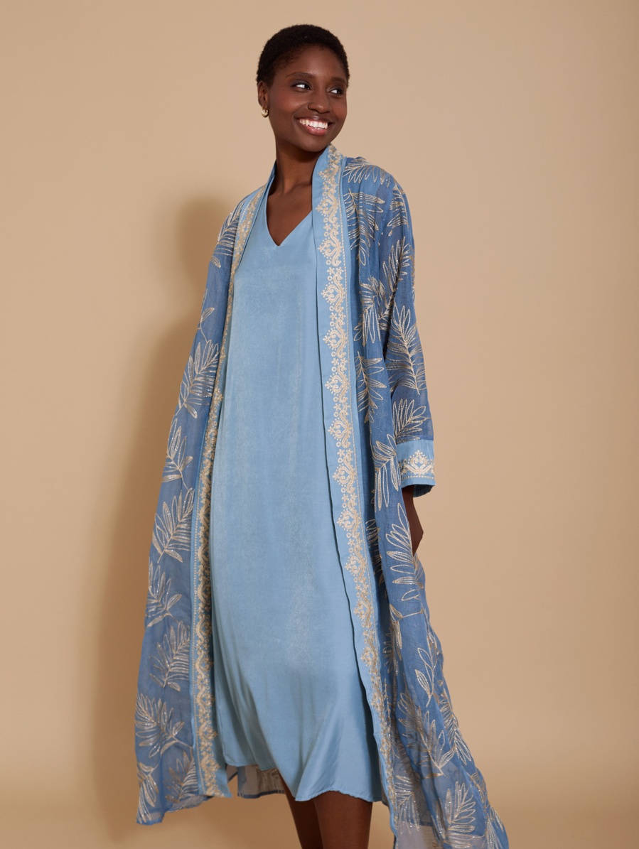 Embroidered kaftan and dress set