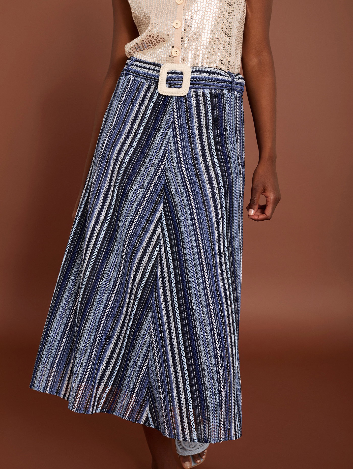 Striped midi skirt with buckle 2