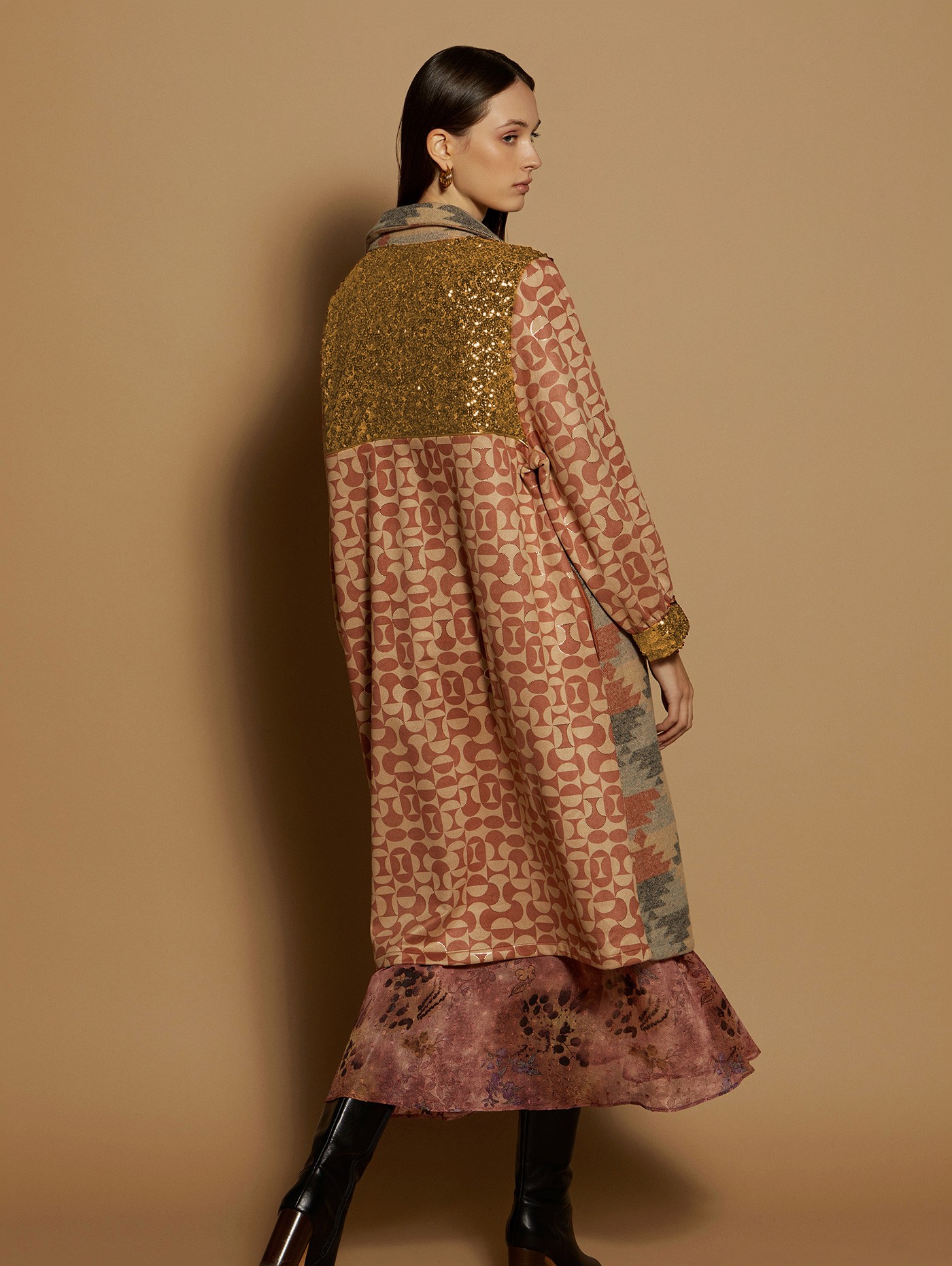 Bi-materia kaftan coat 1