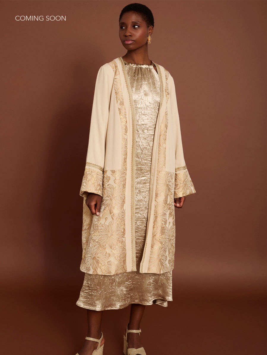 Bi-material jacquard kaftan