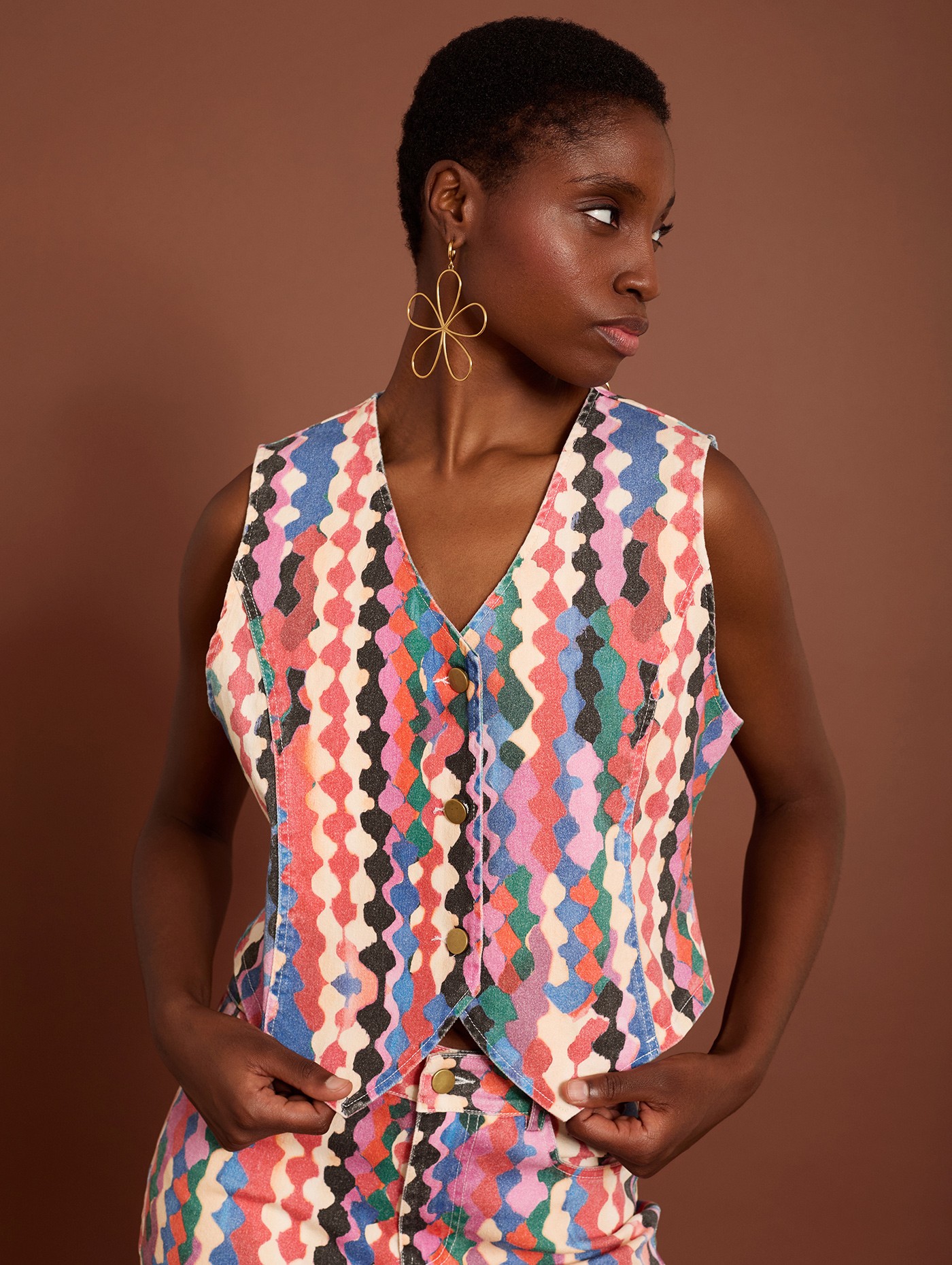 Multicolor printed denim waistcoat 1