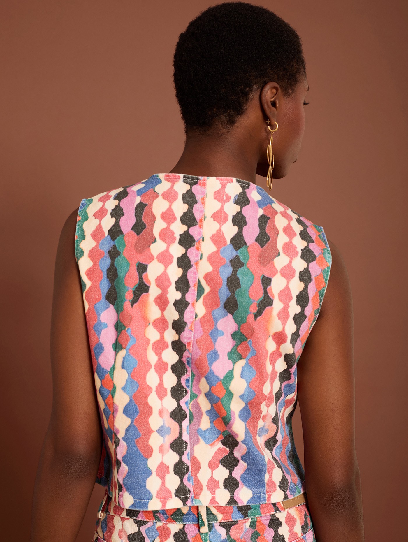 Multicolor printed denim waistcoat 3