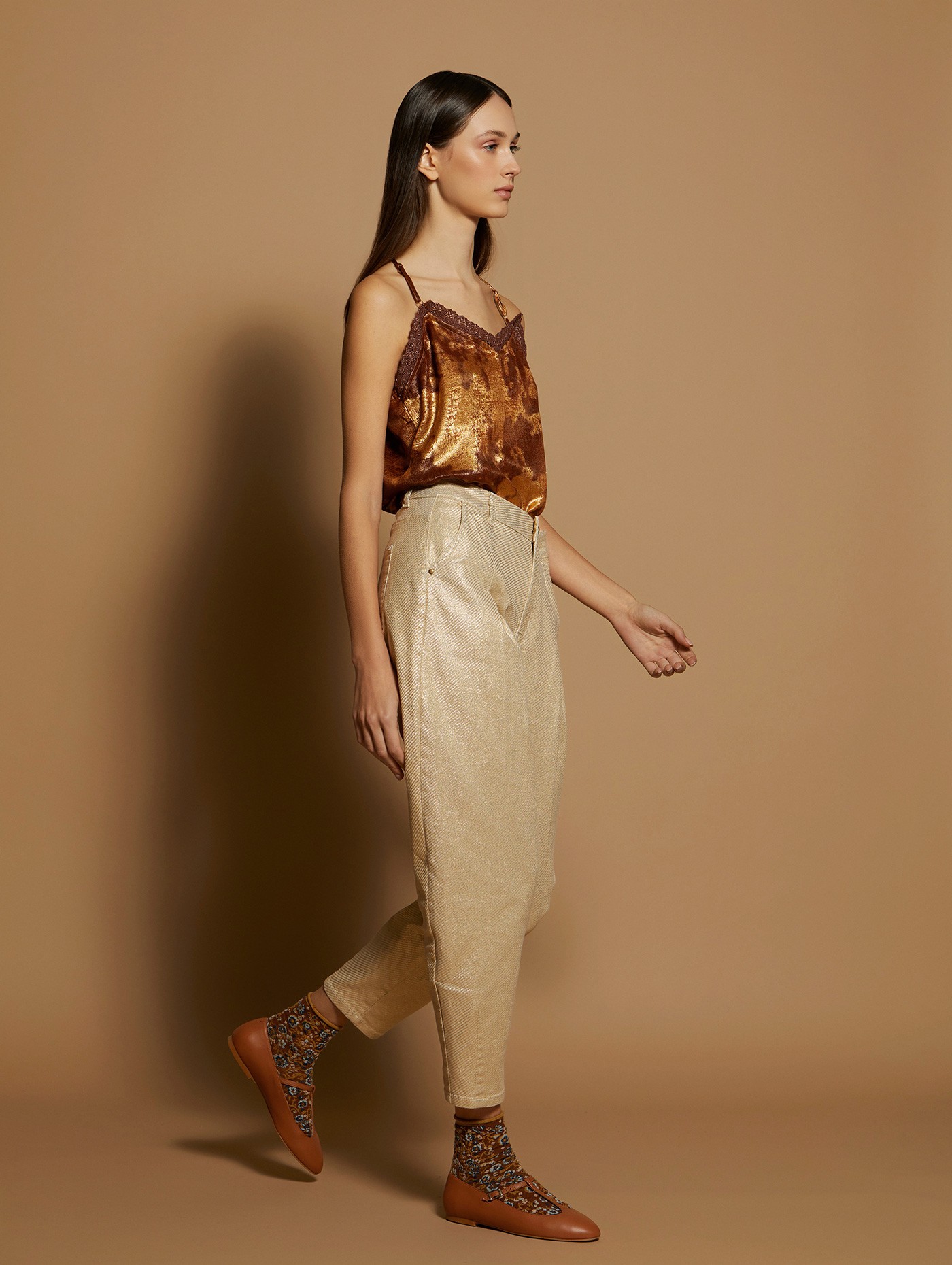 Gold effect trousers 1