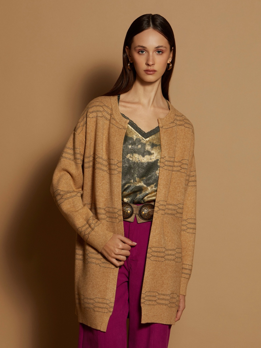 Metallic jacquard cardigan