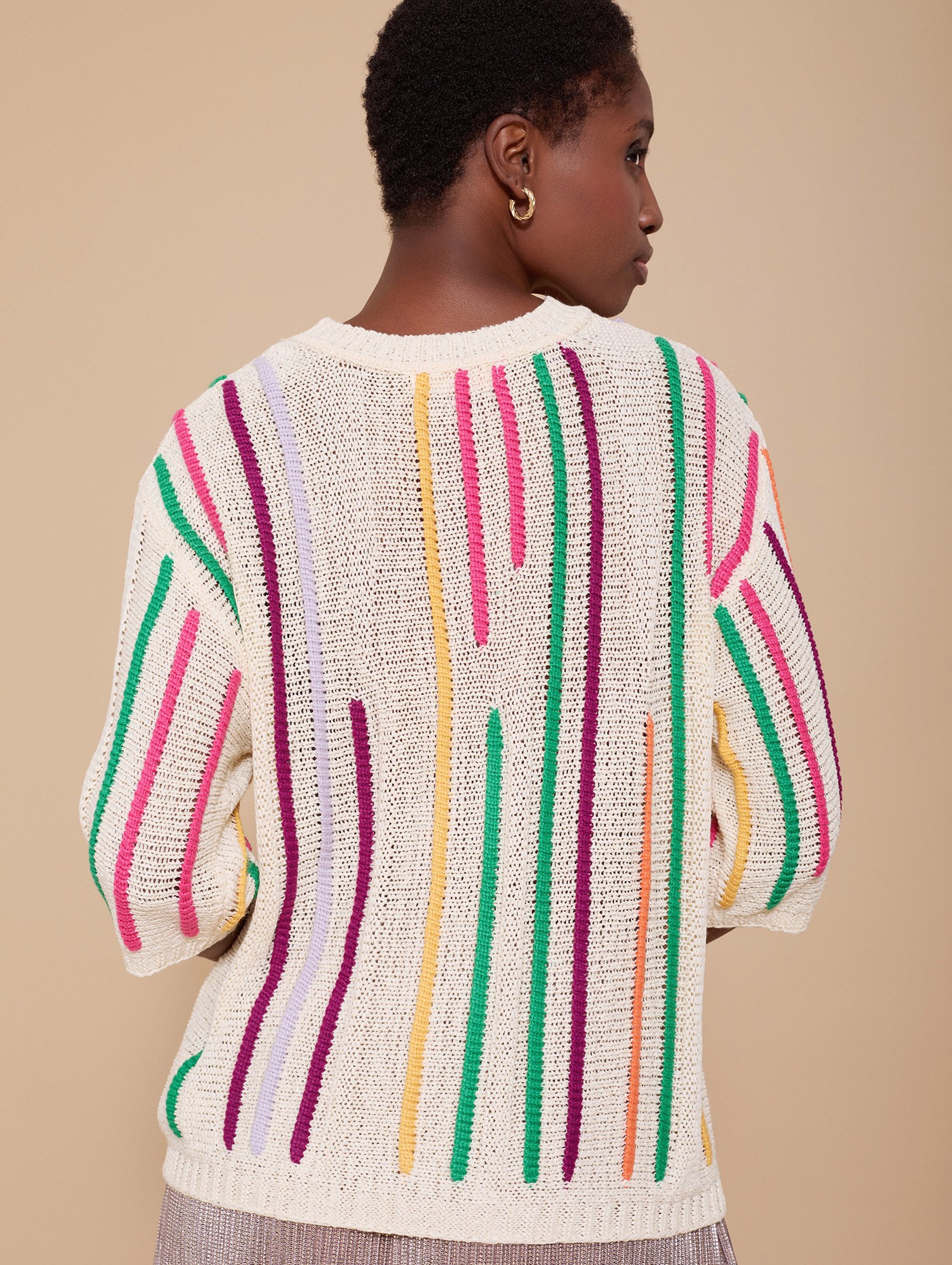 Short-sleeved knitted jumper with multicolor stripes 3