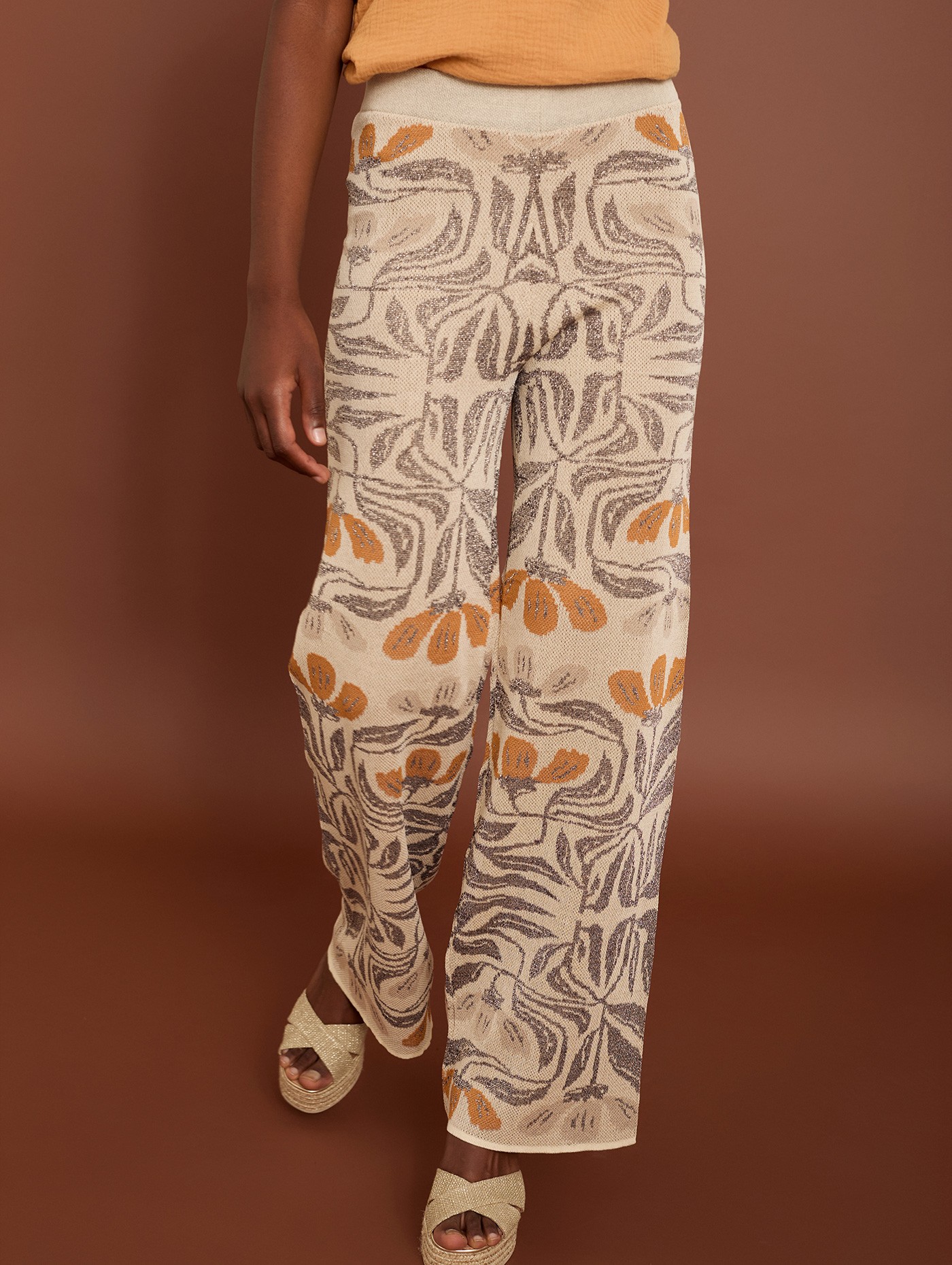 Long printed knit trousers 1