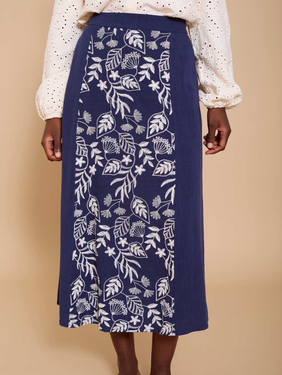 Floral embroidered midi skirt